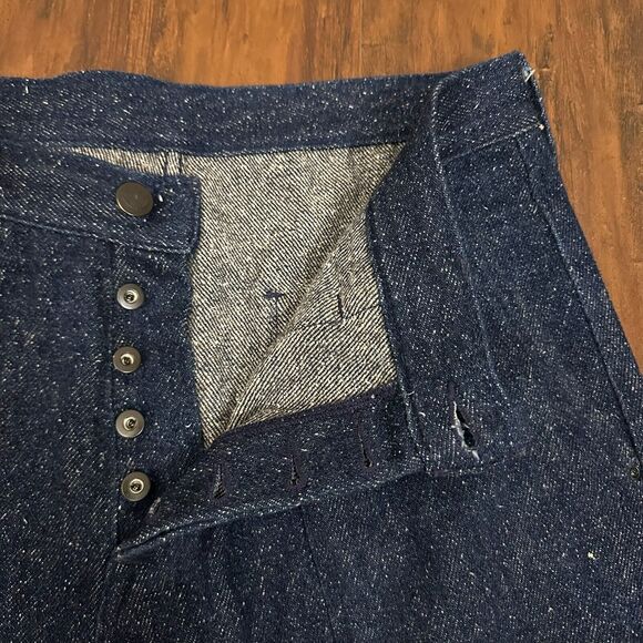 SHOCKOE ATELIER Jeans Navy Blue Straight Button Fly Cotton Stretch - Picture 5 of 15